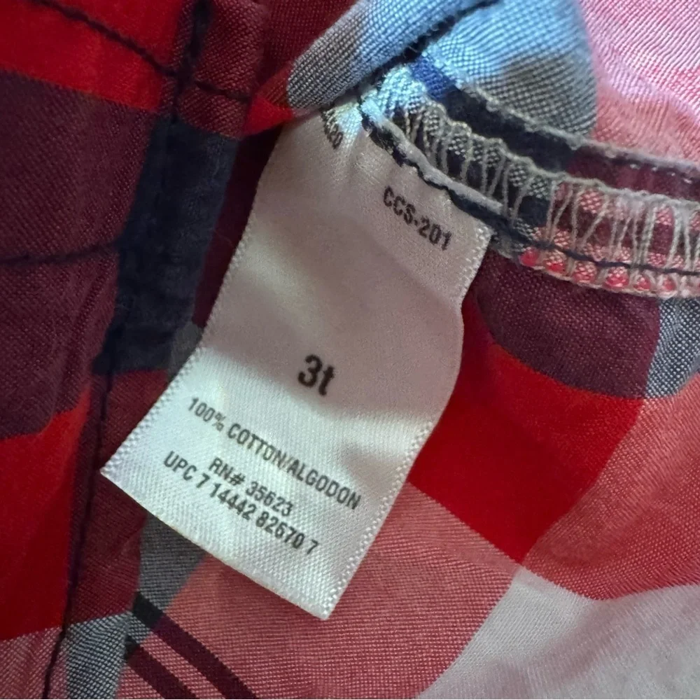 Carter’s Red Paid Shirt Christmas Button Up Long Sleeve Collar Front Pockets 3T